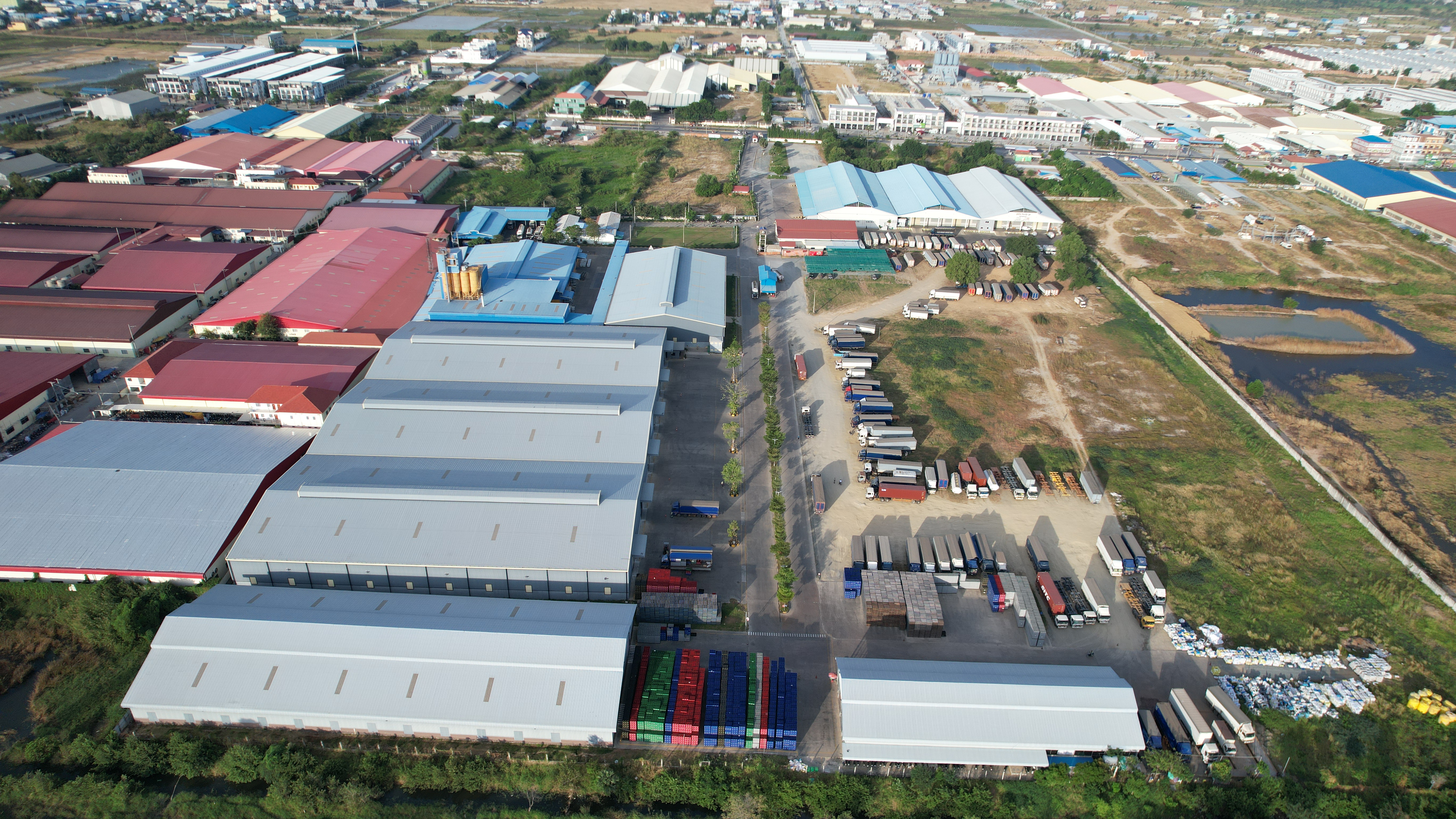 Aerial view of the Geolink logistics yard and truck fleet
