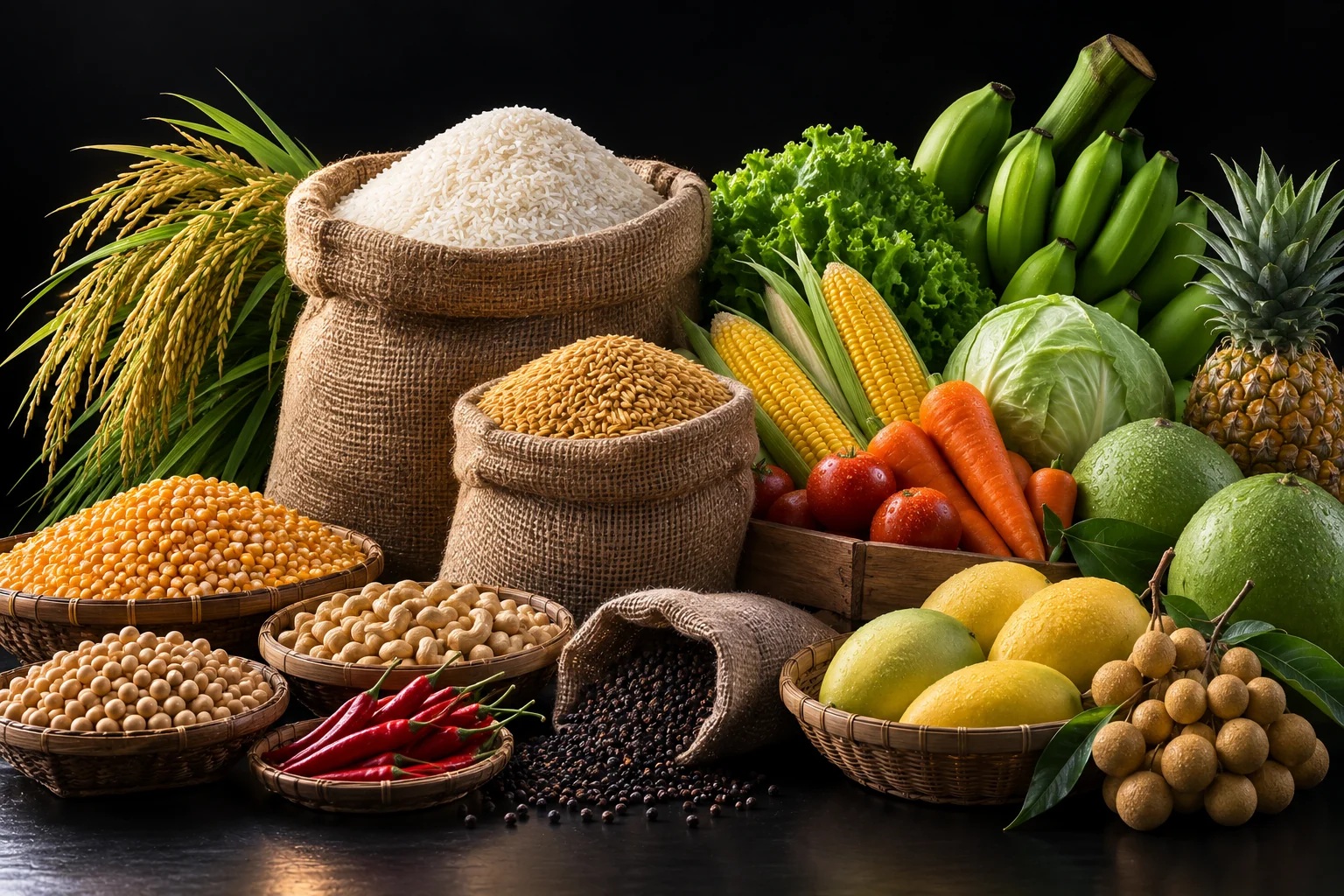 Rice, grains, fruit and fresh agricultural produce