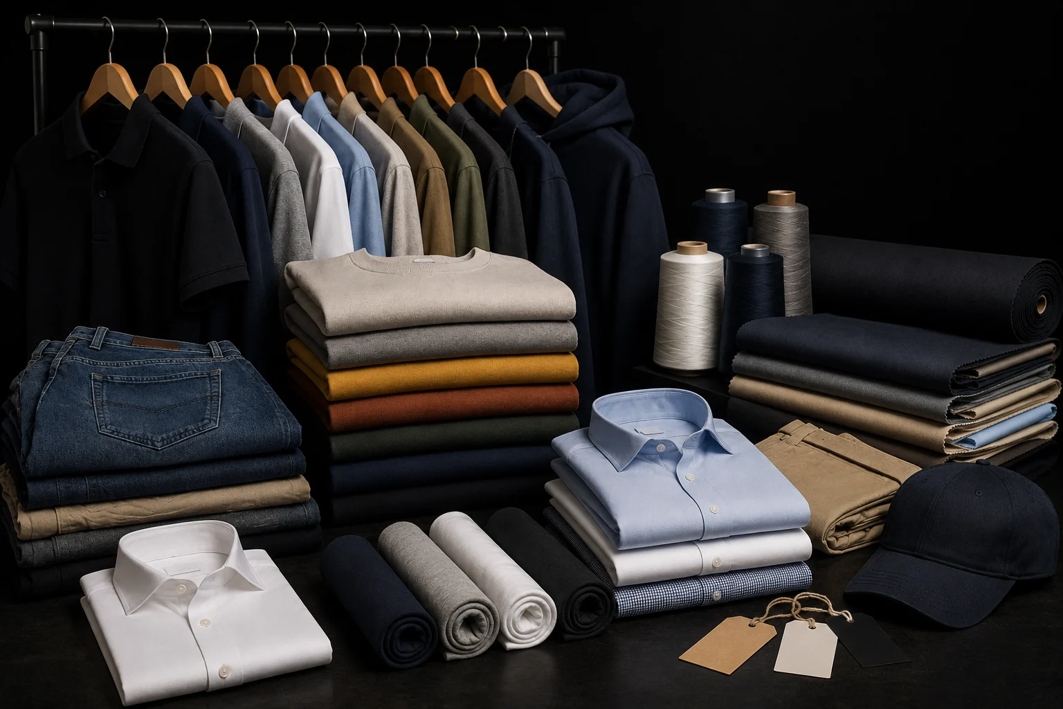 Finished garments, folded clothing and textiles
